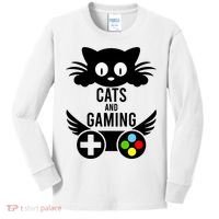 Cats And Gaming Funny Cat Lover Video Games Kids Long Sleeve Shirt thumb 0