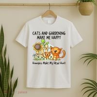 Cats And Gardening Make Me Happy Humans Make My Head Hurt T-Shirt thumb 2