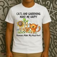 Cats And Gardening Make Me Happy Humans Make My Head Hurt T-Shirt thumb 3