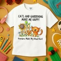 Cats And Gardening Make Me Happy Humans Make My Head Hurt Kids T-Shirt thumb 3