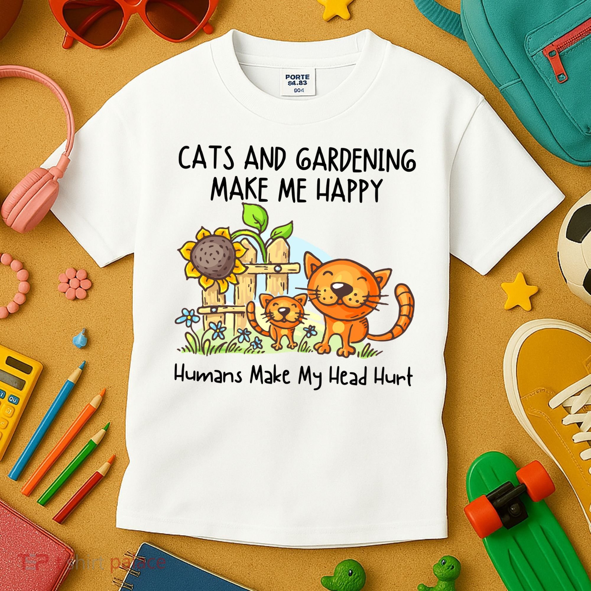 Cats And Gardening Make Me Happy Humans Make My Head Hurt Kids T-Shirt
