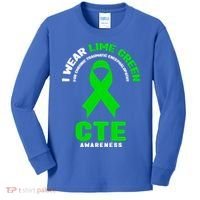 Cte Awareness Gift I Wear Lime Green For Cte Awareness Gift Kids Long Sleeve Shirt thumb 0