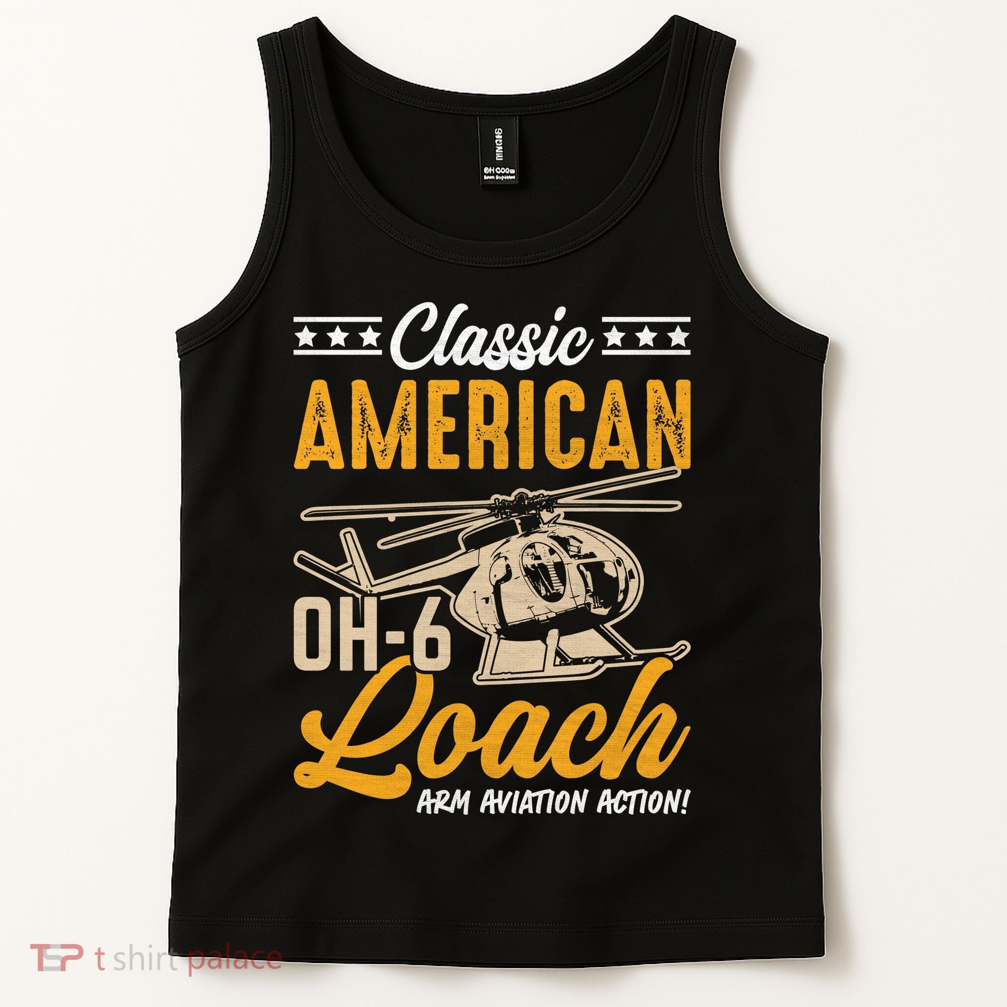 Classic American Hughes OH-6 Cayuse Loach Arm Aviation Action Tank Top