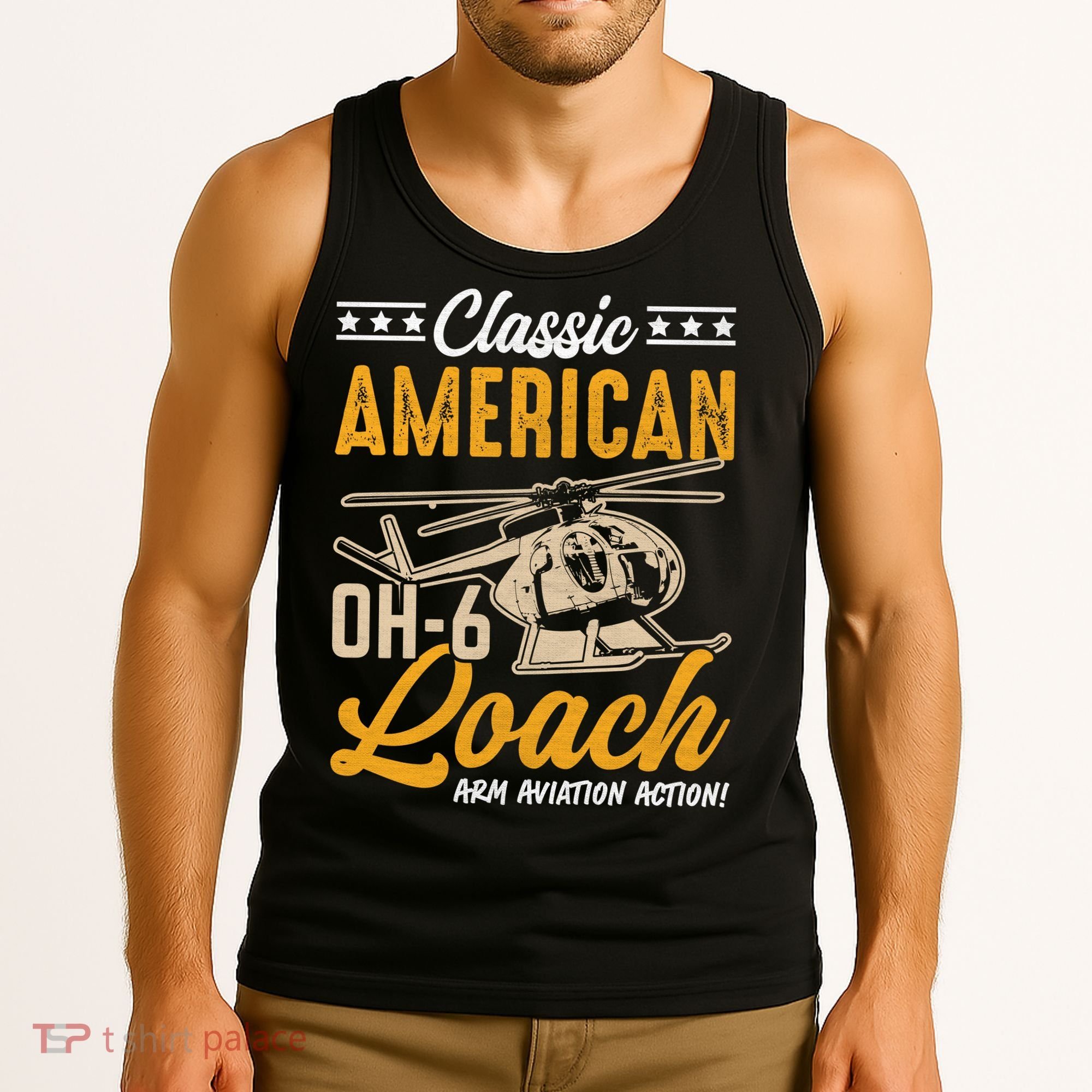 Classic American Hughes OH-6 Cayuse Loach Arm Aviation Action Tank Top