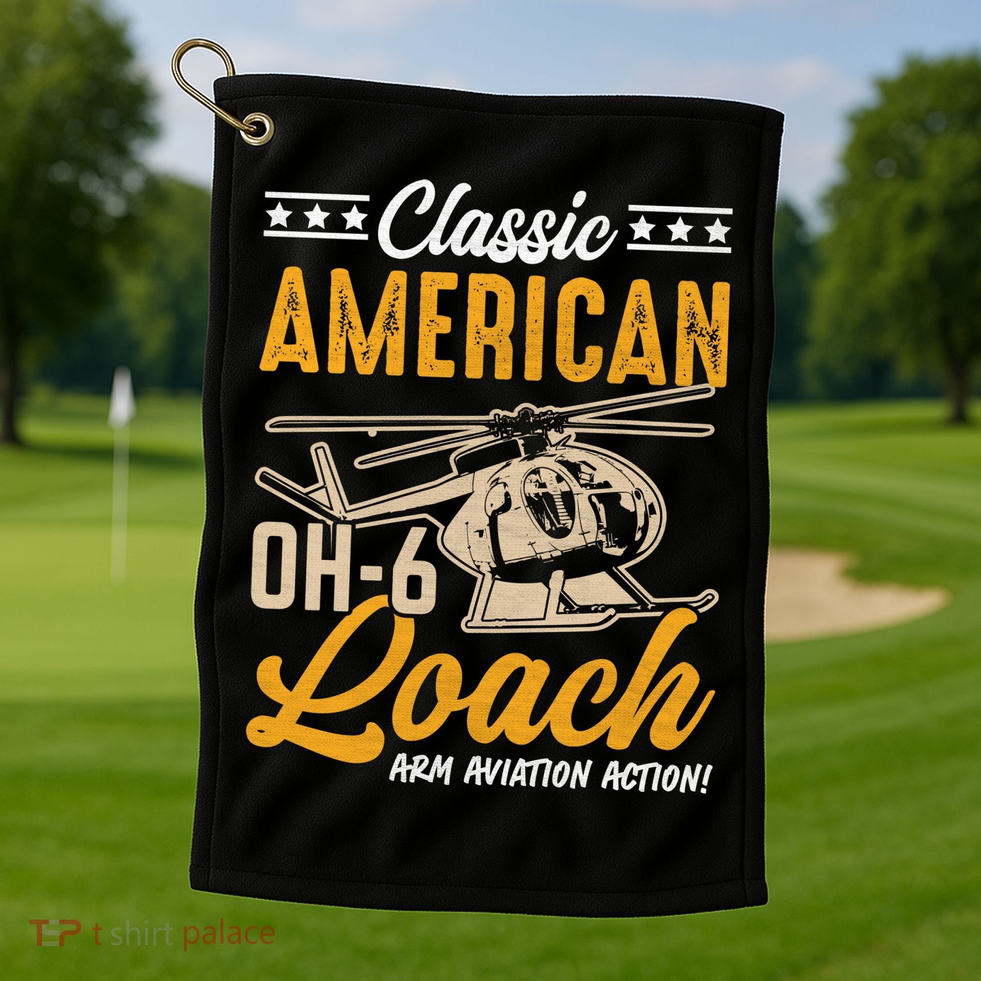 Classic American Hughes OH-6 Cayuse Loach Arm Aviation Action Golf Towel