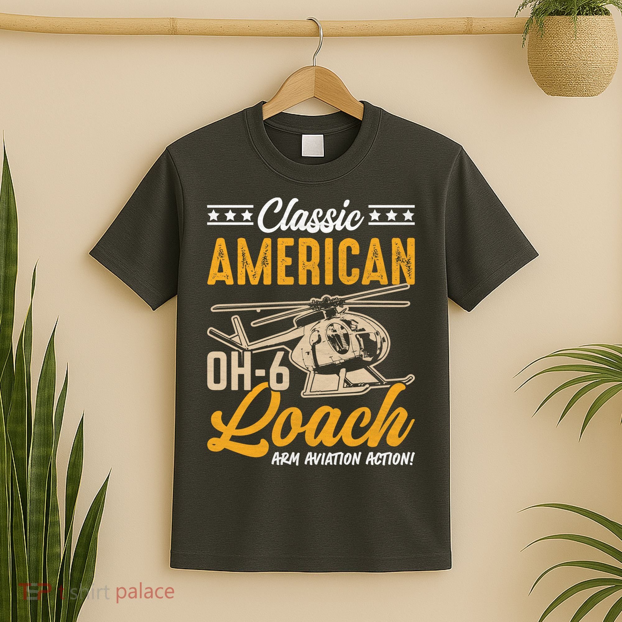 Classic American Hughes OH-6 Cayuse Loach Arm Aviation Action T-Shirt