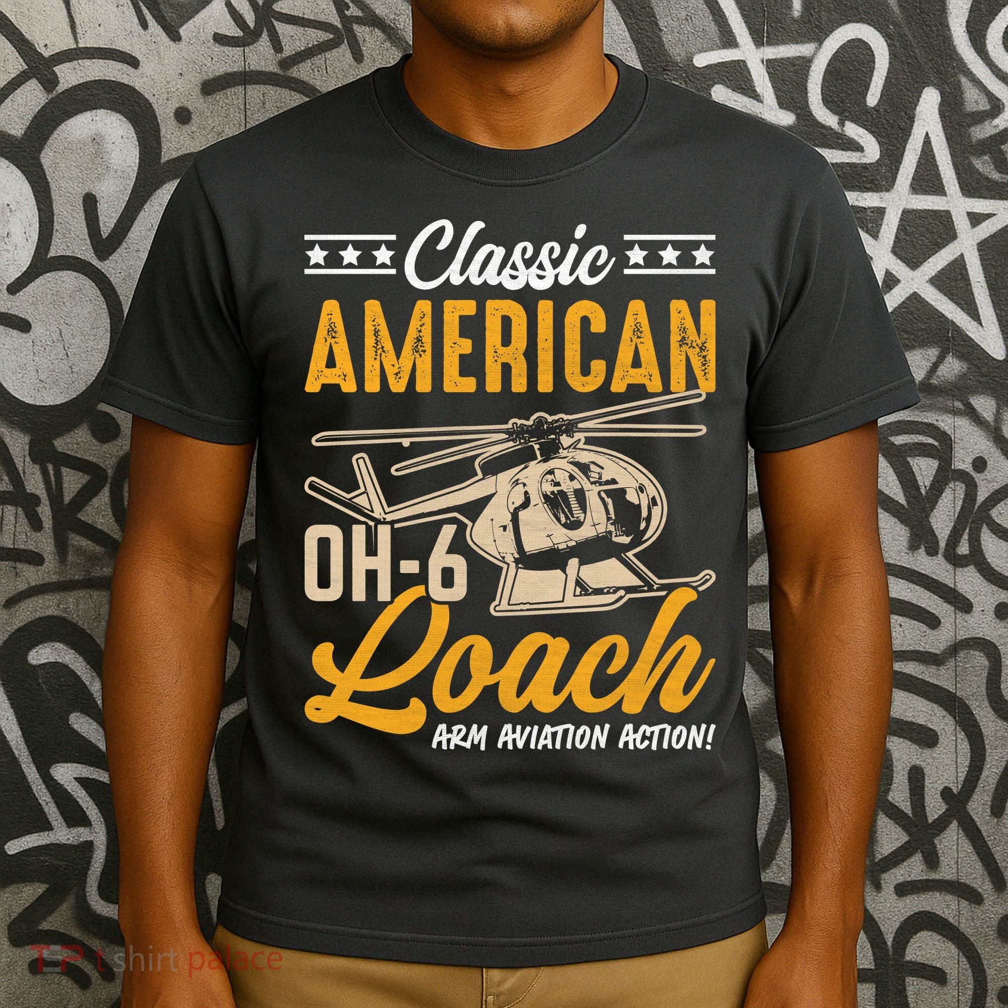 Classic American Hughes OH-6 Cayuse Loach Arm Aviation Action T-Shirt