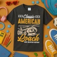 Classic American Hughes OH-6 Cayuse Loach Arm Aviation Action Kids T-Shirt thumb 3