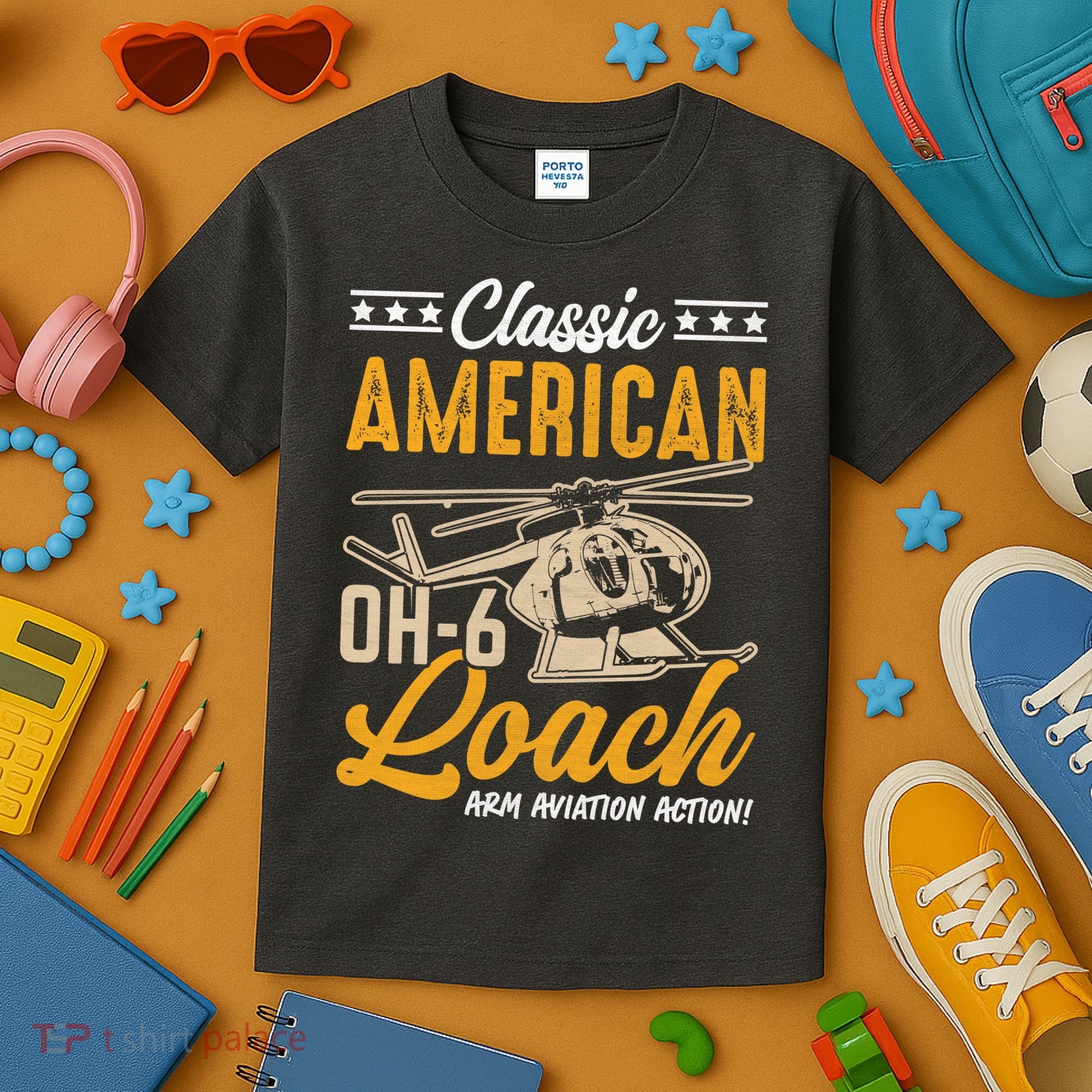 Classic American Hughes OH-6 Cayuse Loach Arm Aviation Action Kids T-Shirt