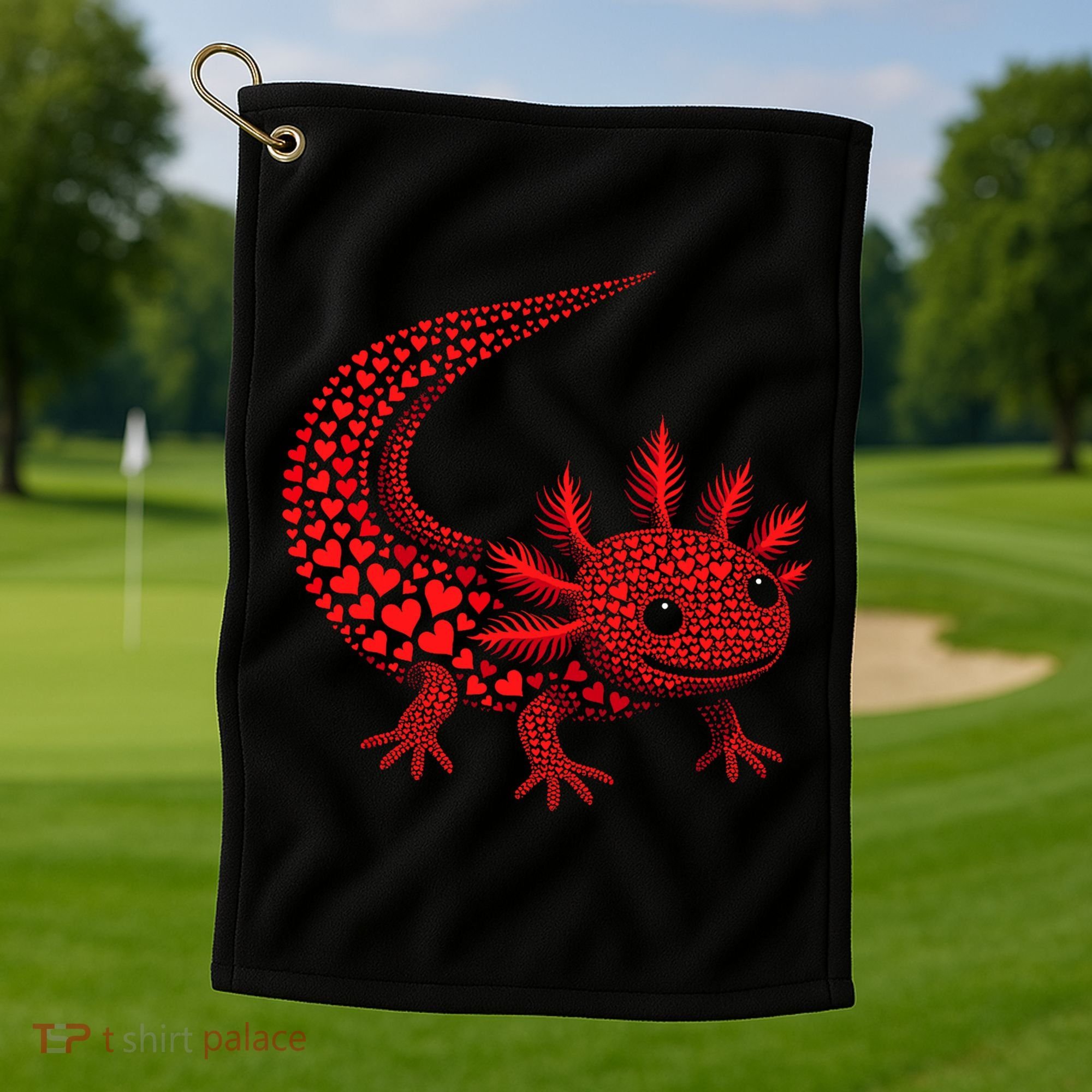 Cute Axolotl Heart   Valentine Axolotl  Golf Towel
