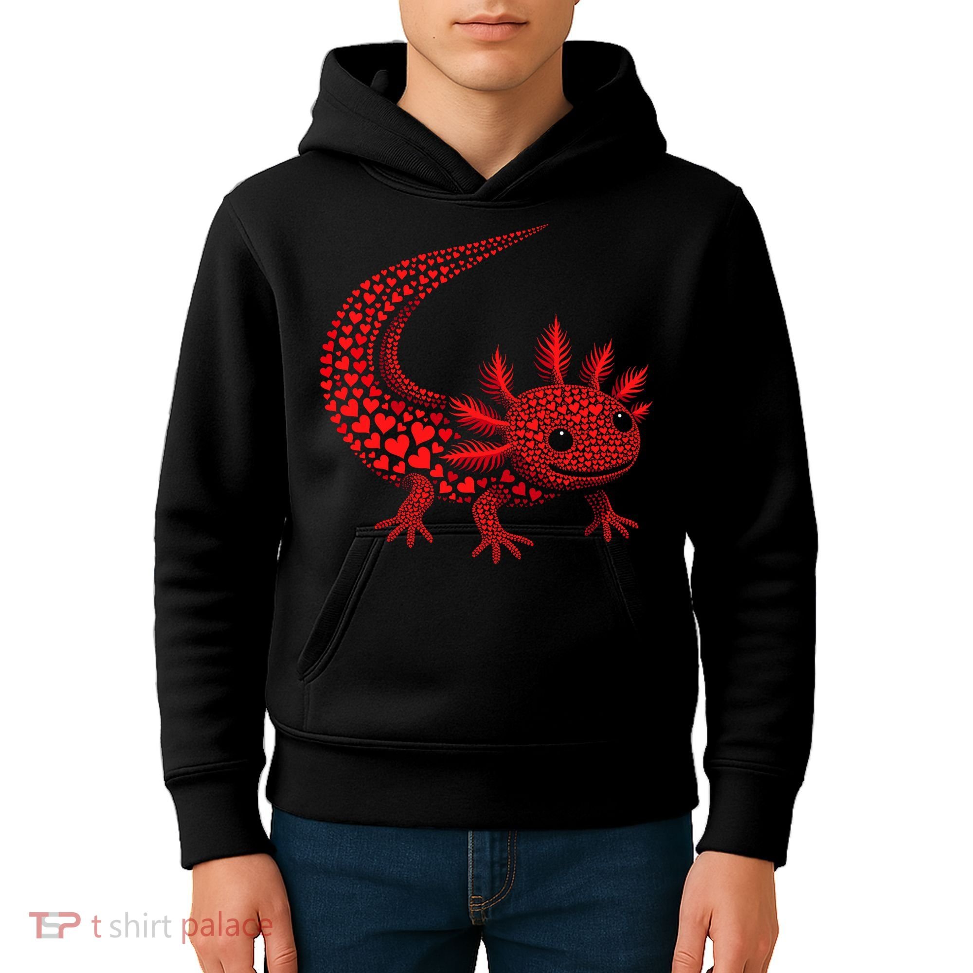 Cute Axolotl Heart   Valentine Axolotl  Kids Hoodie