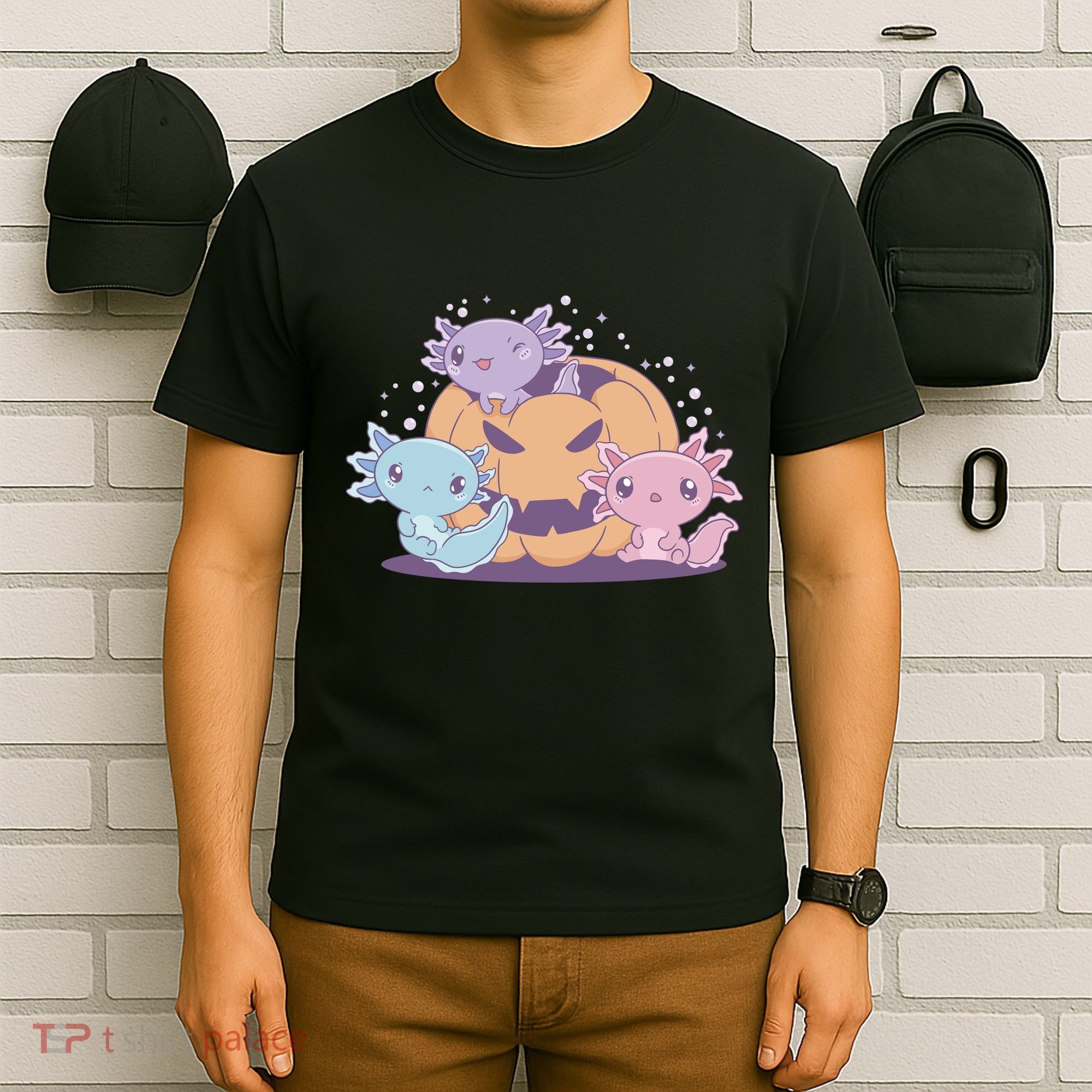 Cute Axolotl Halloween Pumpkin T-Shirt