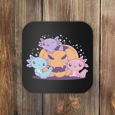 Cute Axolotl Halloween Pumpkin Coaster