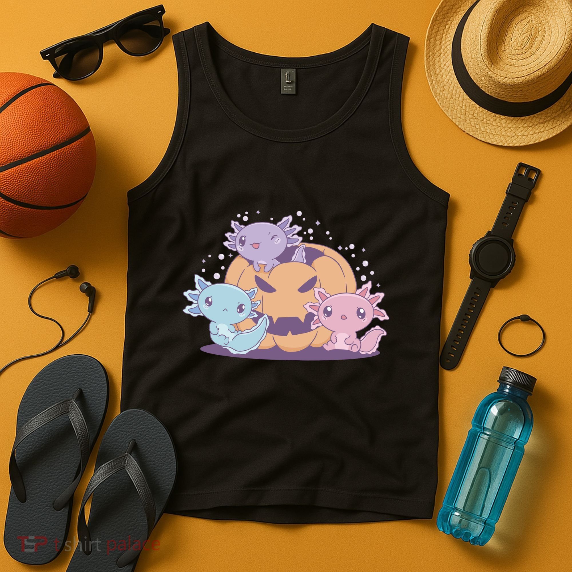 Cute Axolotl Halloween Pumpkin Tank Top