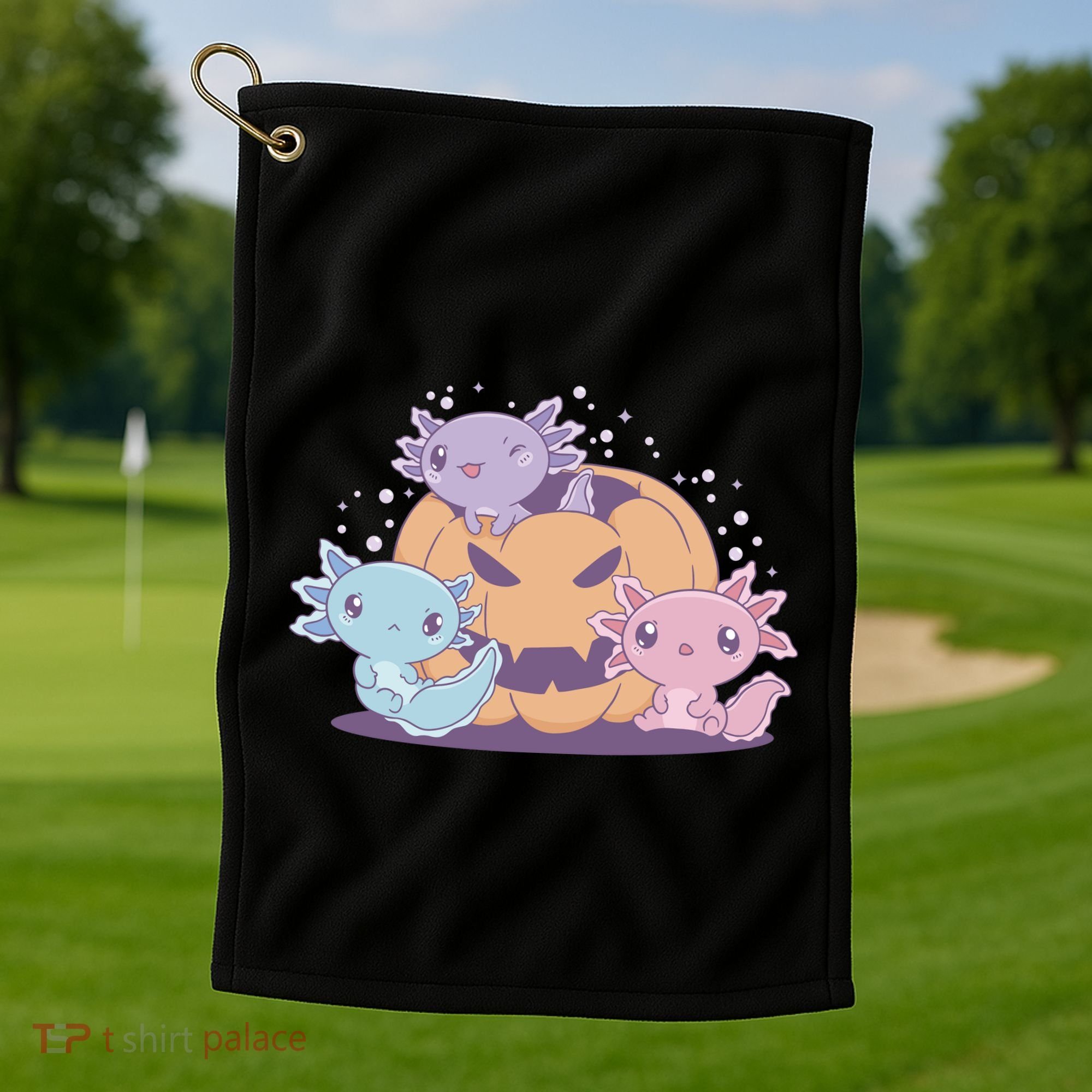 Cute Axolotl Halloween Pumpkin Golf Towel