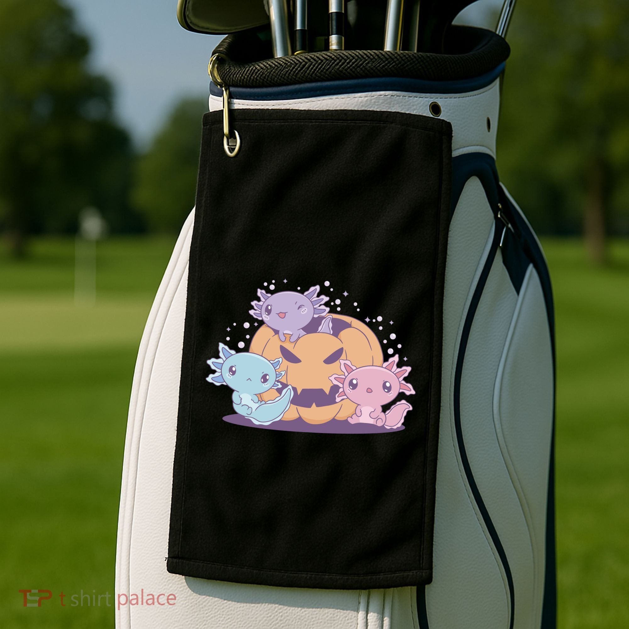 Cute Axolotl Halloween Pumpkin Golf Towel