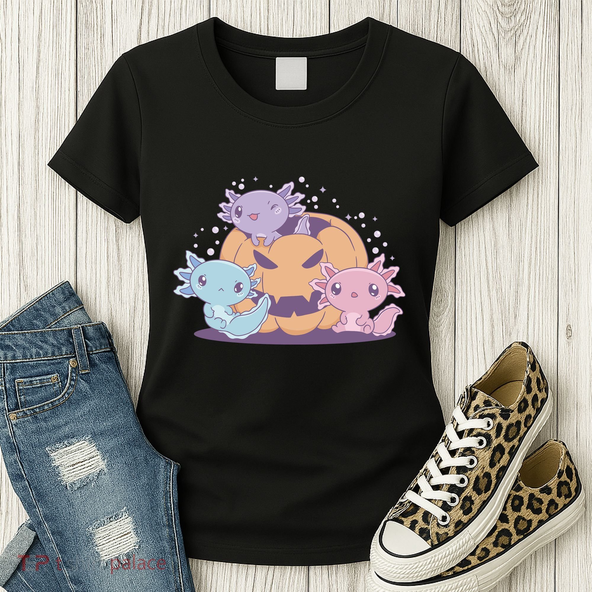 Cute Axolotl Halloween Pumpkin Women's T-Shirt