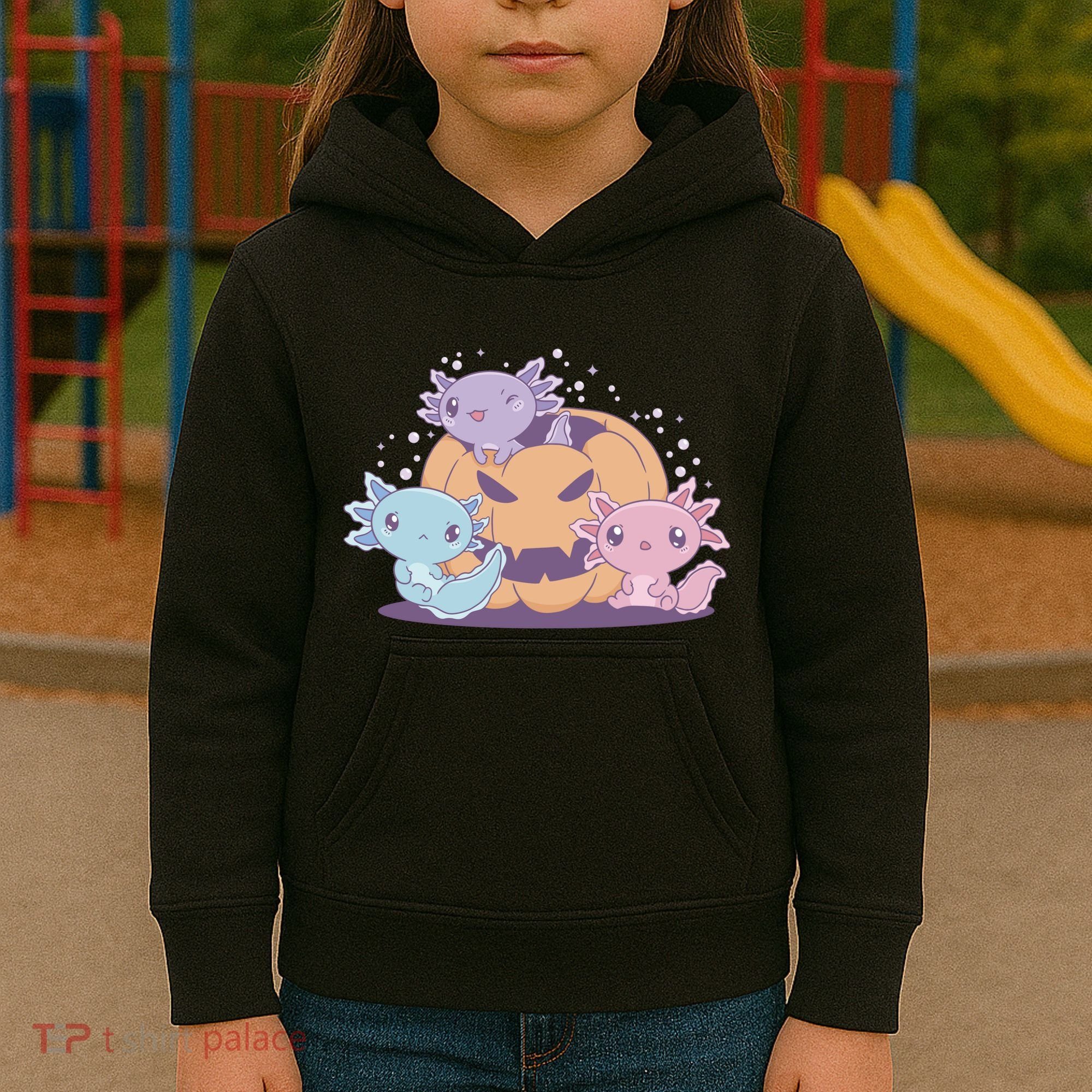 Cute Axolotl Halloween Pumpkin Kids Hoodie