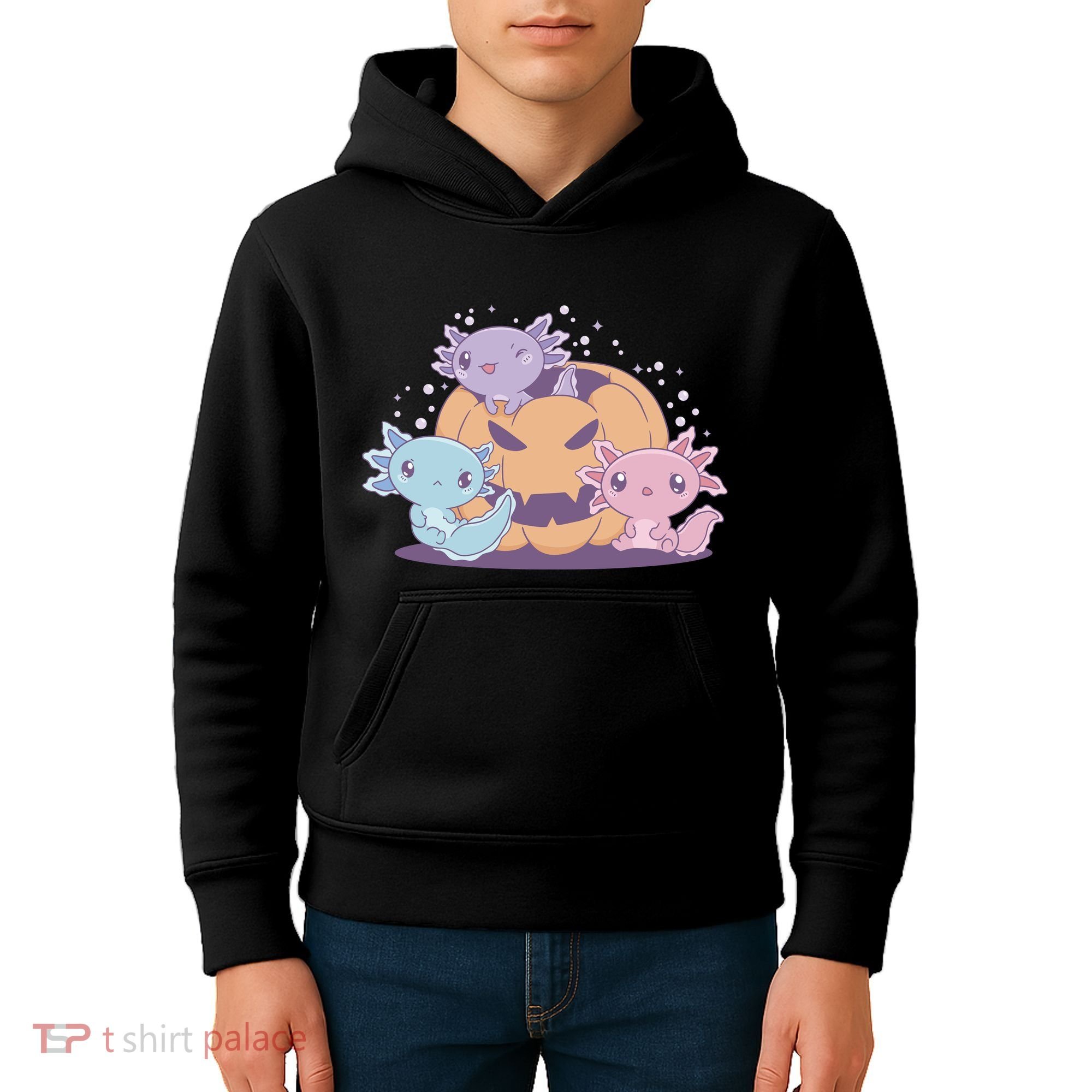 Cute Axolotl Halloween Pumpkin Kids Hoodie