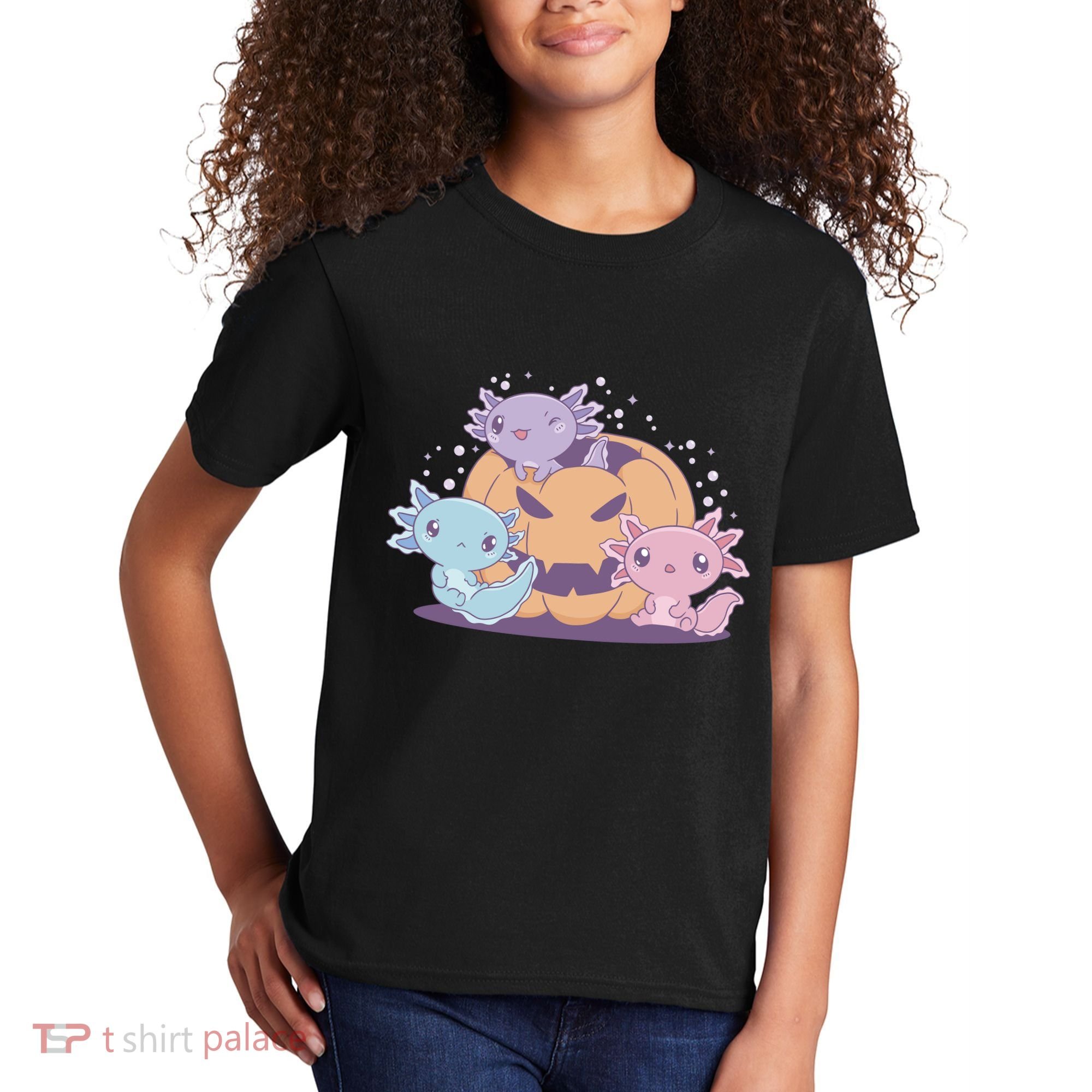 Cute Axolotl Halloween Pumpkin Kids T-Shirt