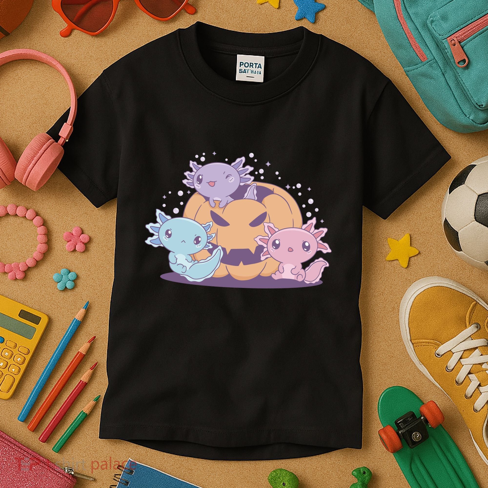 Cute Axolotl Halloween Pumpkin Kids T-Shirt