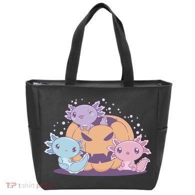 Cute Axolotl Halloween Pumpkin Tote Bag