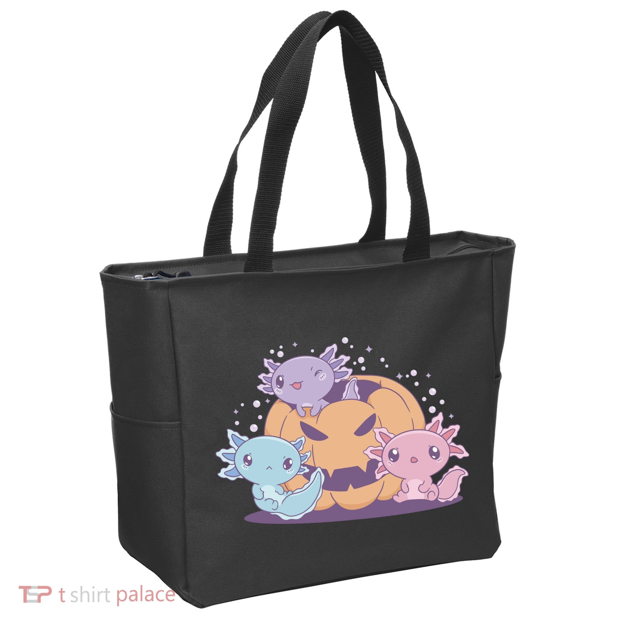 Cute Axolotl Halloween Pumpkin Tote Bag