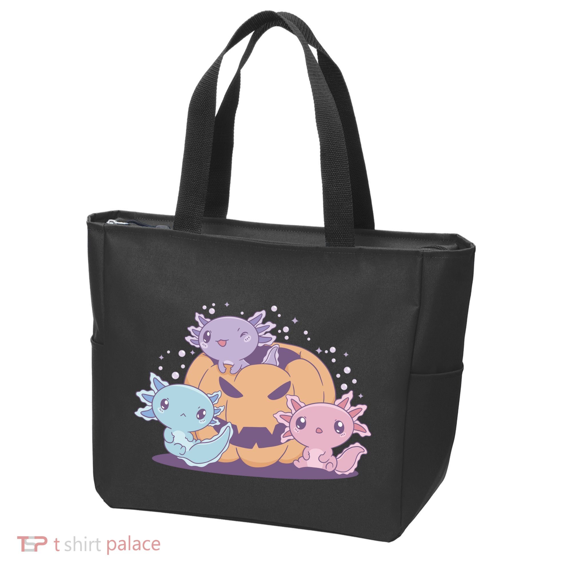 Cute Axolotl Halloween Pumpkin Tote Bag