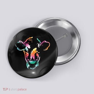 Cow Art Head Gift Watercolor Button