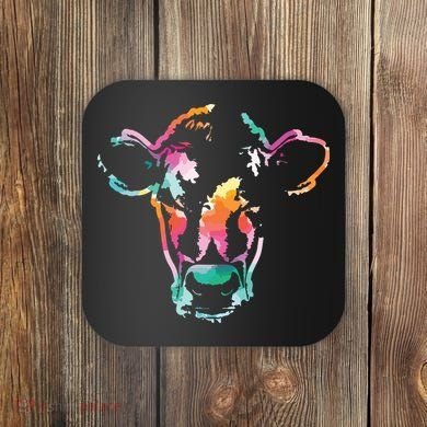 Cow Art Head Gift Watercolor Coaster