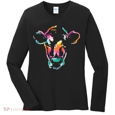 Cow Art Head Gift Watercolor Women's Long Sleeve Shirt