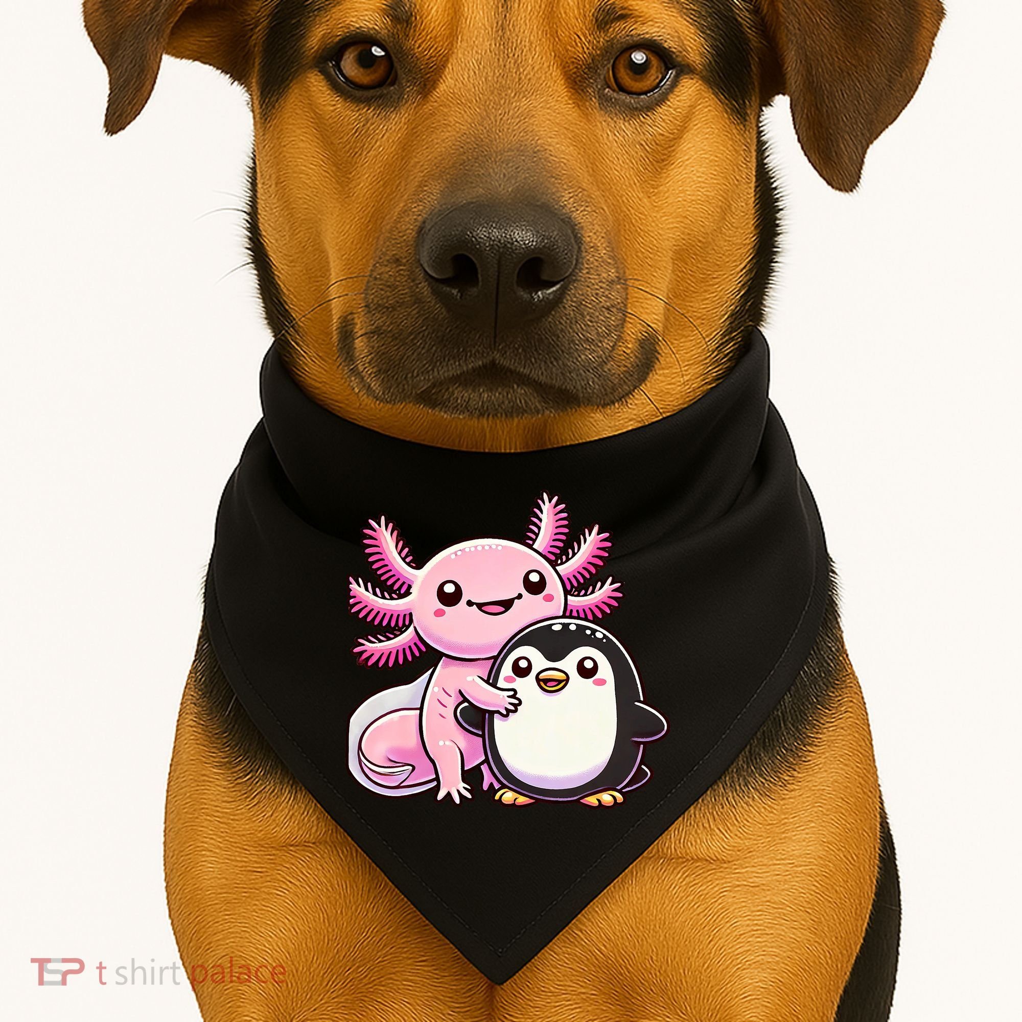 Cute Axolotl Hugging Penguin USA-Made Doggie Bandana