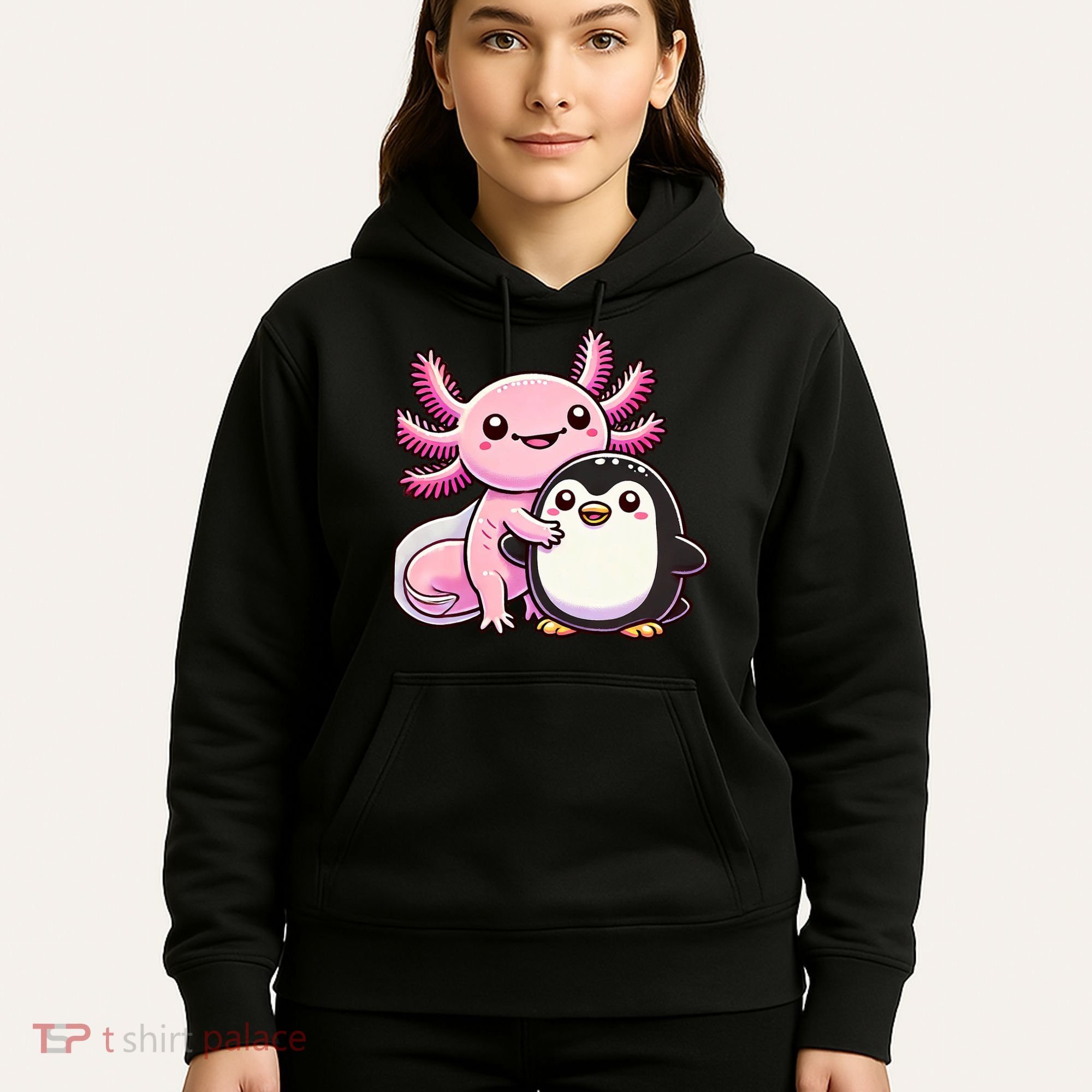 Cute Axolotl Hugging Penguin Hoodie