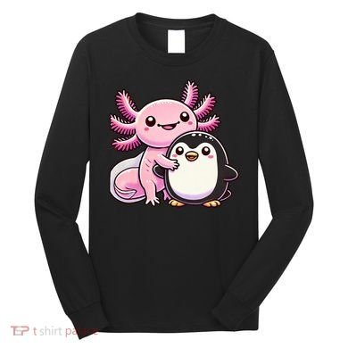 Cute Axolotl Hugging Penguin Long Sleeve Shirt