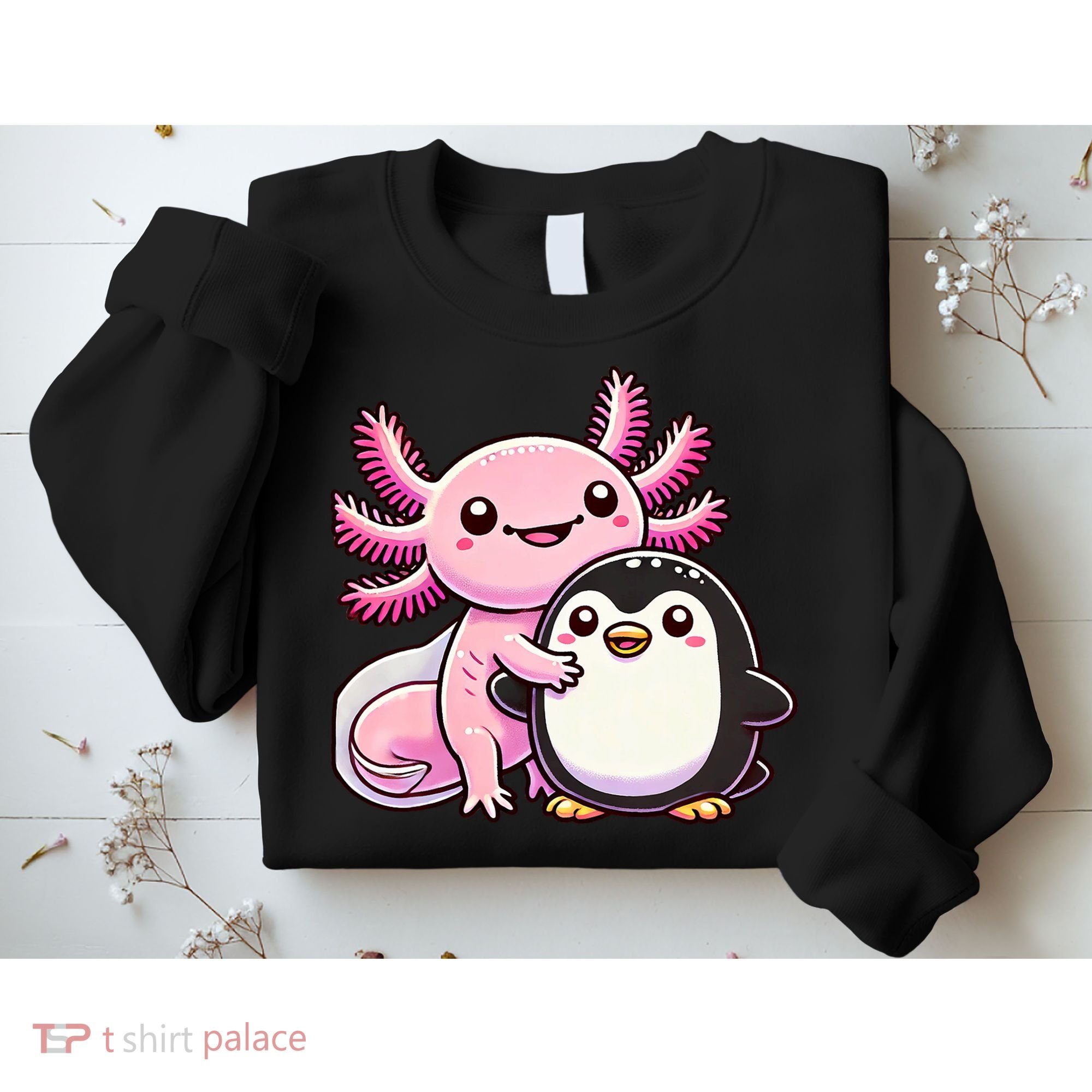 Cute Axolotl Hugging Penguin Sweatshirt
