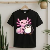 Cute Axolotl Hugging Penguin T-Shirt thumb 2
