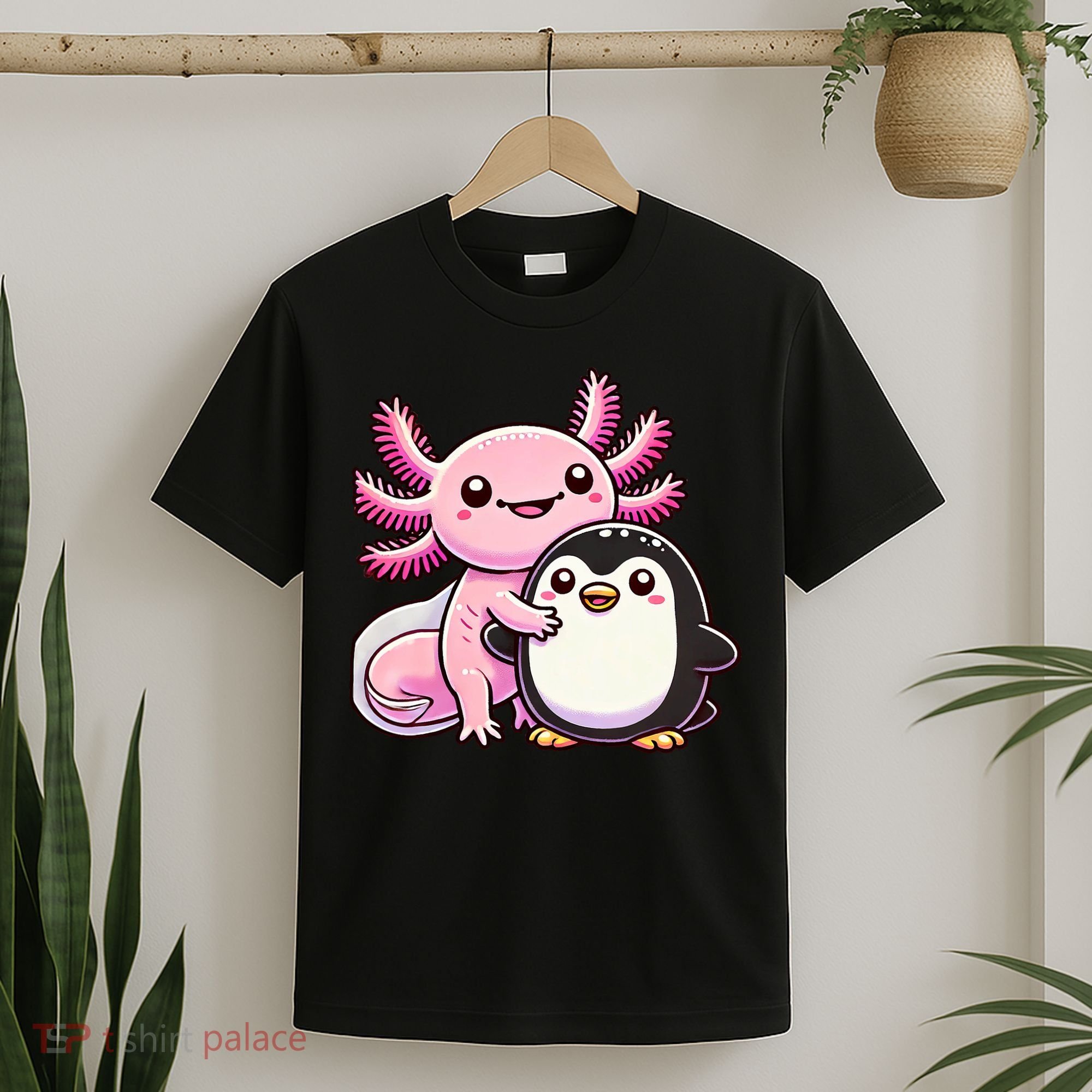 Cute Axolotl Hugging Penguin T-Shirt
