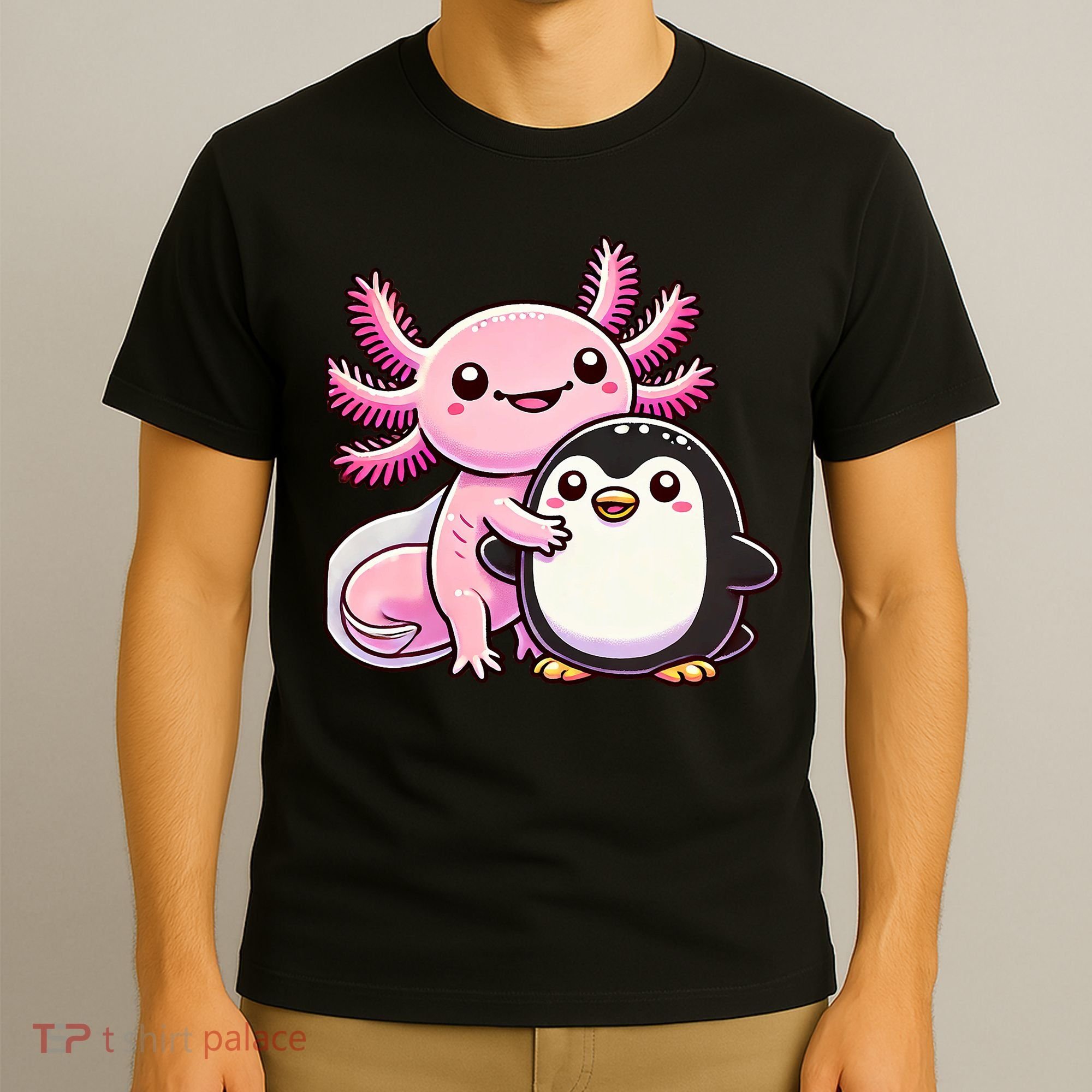 Cute Axolotl Hugging Penguin T-Shirt
