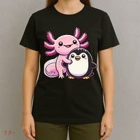 Cute Axolotl Hugging Penguin T-Shirt thumb 4