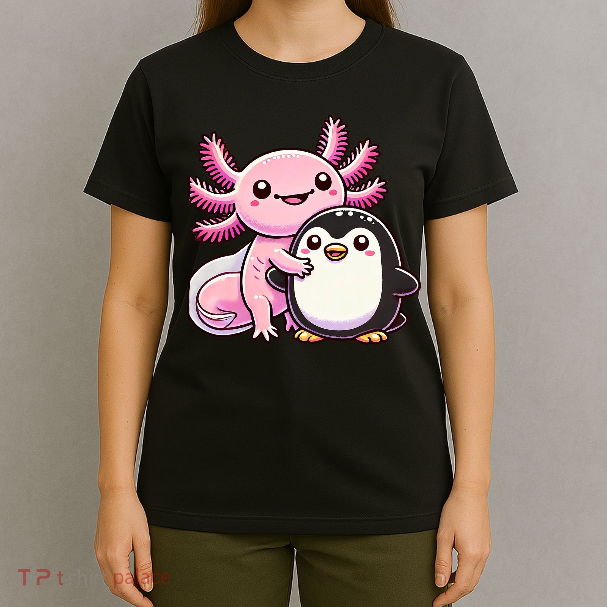 Cute Axolotl Hugging Penguin T-Shirt
