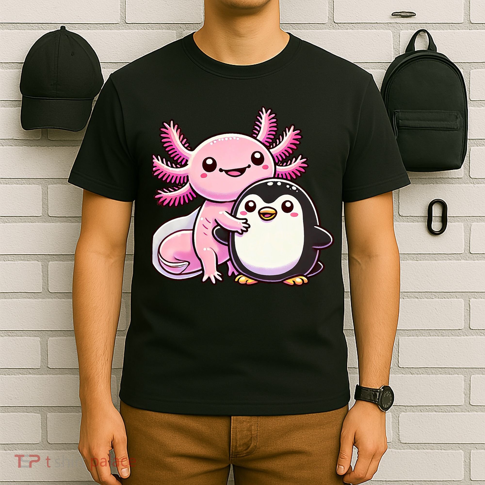 Cute Axolotl Hugging Penguin T-Shirt