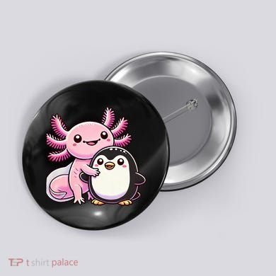 Cute Axolotl Hugging Penguin Button