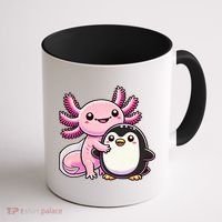 Cute Axolotl Hugging Penguin Coffee Mug thumb 1