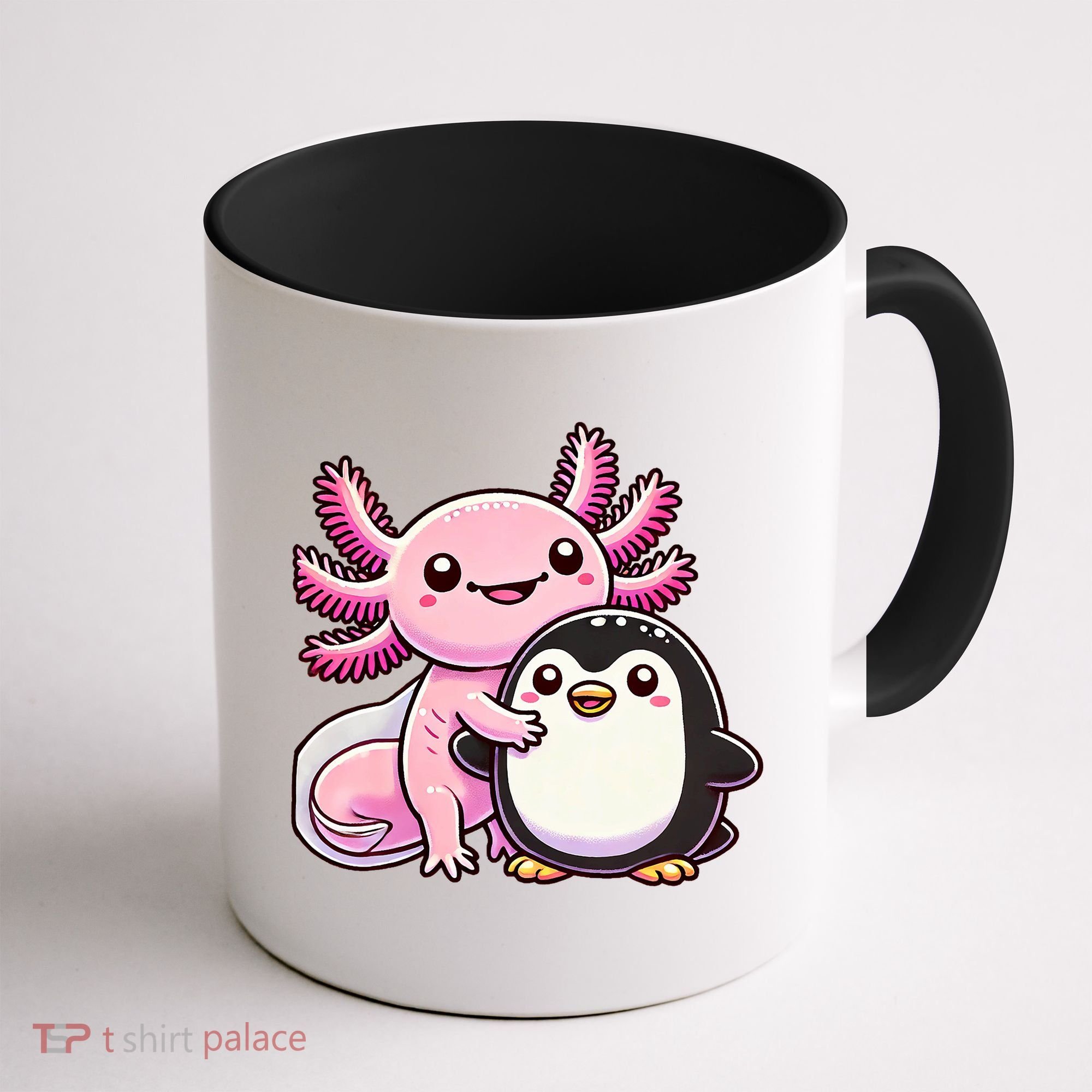 Cute Axolotl Hugging Penguin Coffee Mug