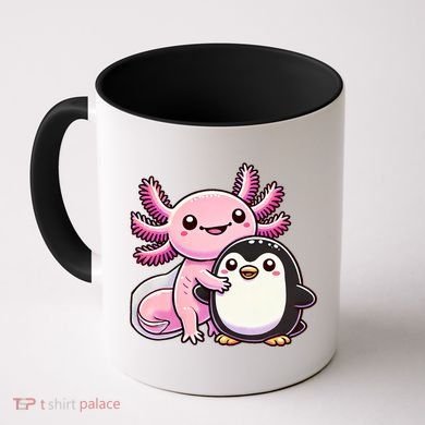 Cute Axolotl Hugging Penguin Coffee Mug