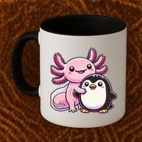 Cute Axolotl Hugging Penguin Coffee Mug thumb 2