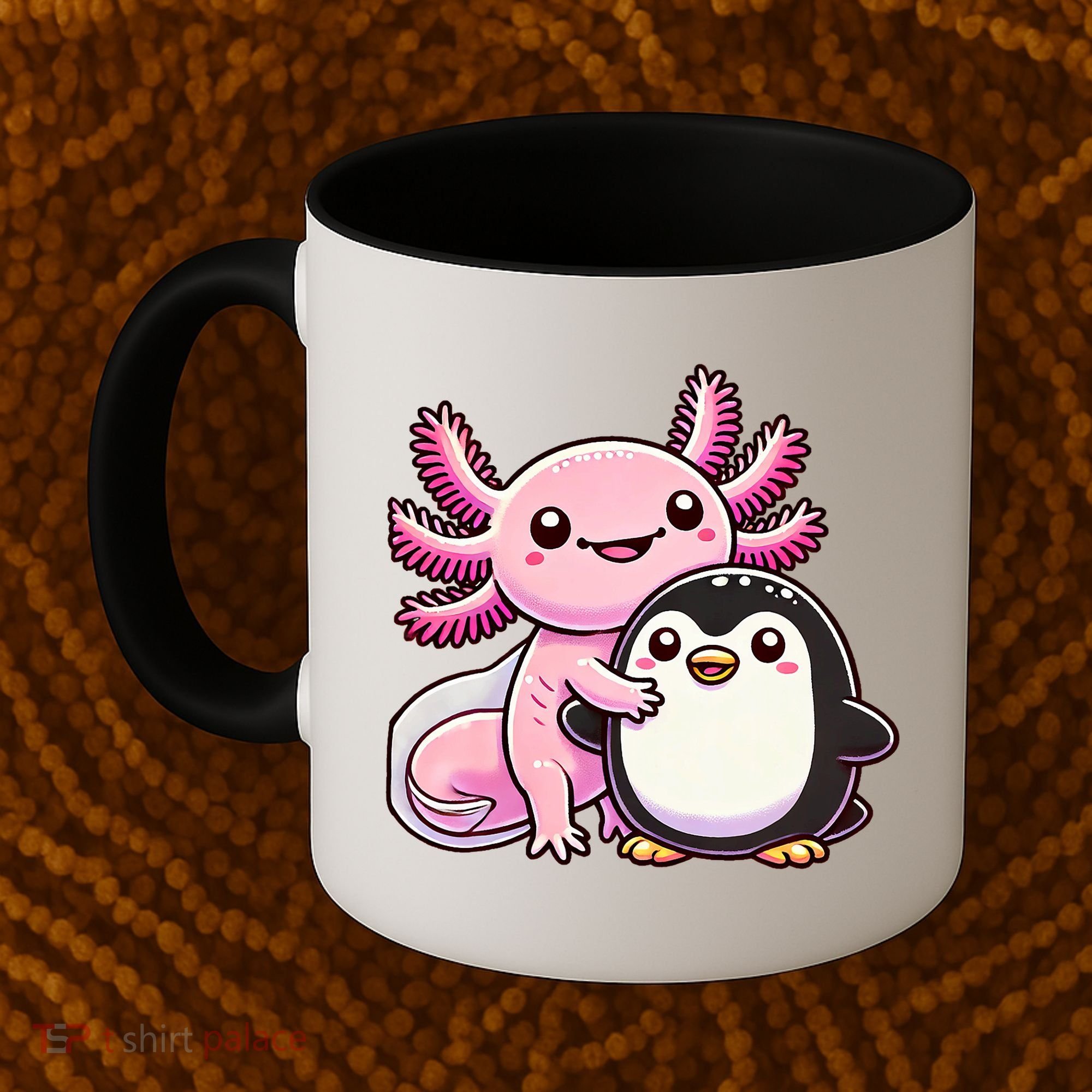 Cute Axolotl Hugging Penguin Coffee Mug