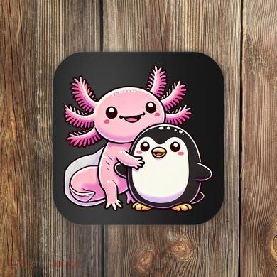 Cute Axolotl Hugging Penguin Coaster