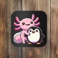 Cute Axolotl Hugging Penguin Coaster thumb 0