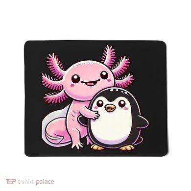 Cute Axolotl Hugging Penguin Mousepad